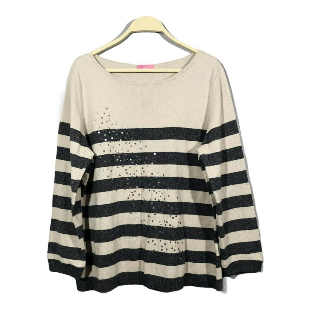 Basler Cashmere Wool Sweater Jumper Women Size L Colorblock Stripe Glitter Y2K